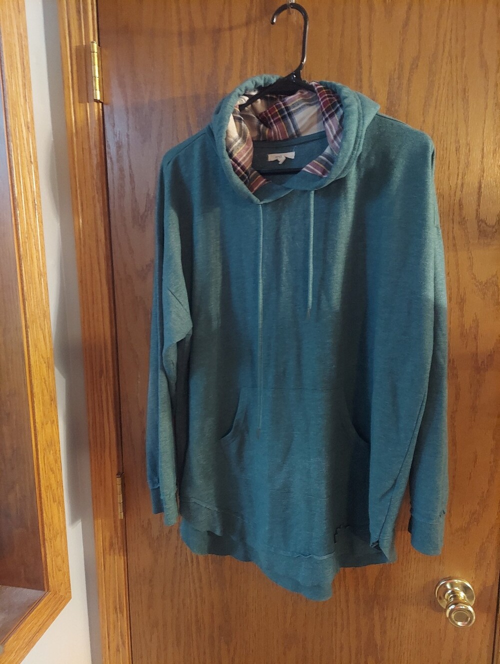 Maurices Plaid Lined Hooded Sweatshirt Teal Green Tunic Hoodie Womens XXL